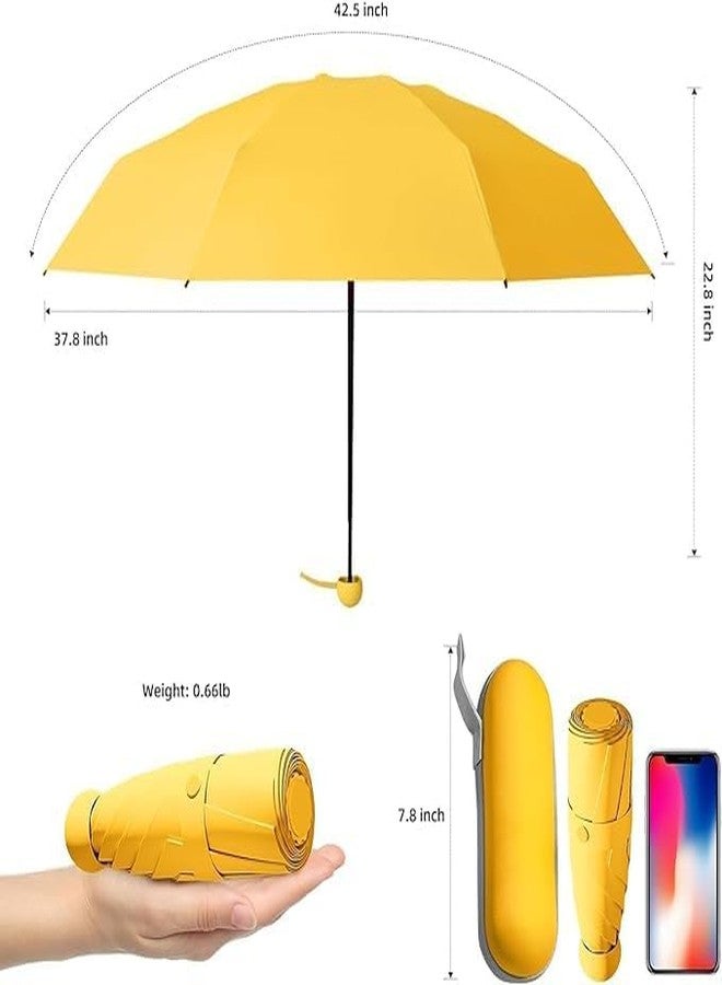EAFTOS Mini Umbrella with Case for Men & Women Manual Open Compact Travel Umbrella UV Protection Polyester Fabric Anti-Slip Handle Lightweight Portable Rain & Sun Protection for Summer & Monsoon (Lime-Yellow) - Image 2